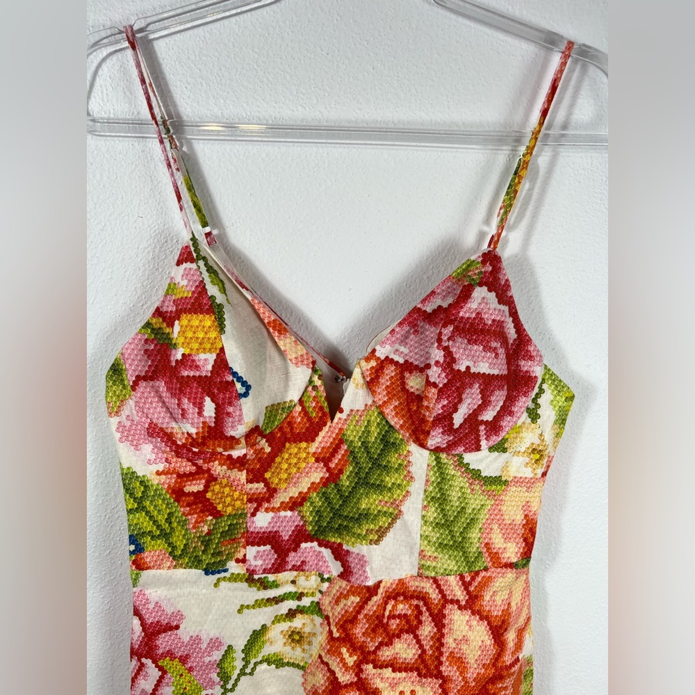Farm Rio Vintage Floral Roses Adjustable Strap Summer Linen Resort‎ Mini Dress M - Picture 4 of 14
